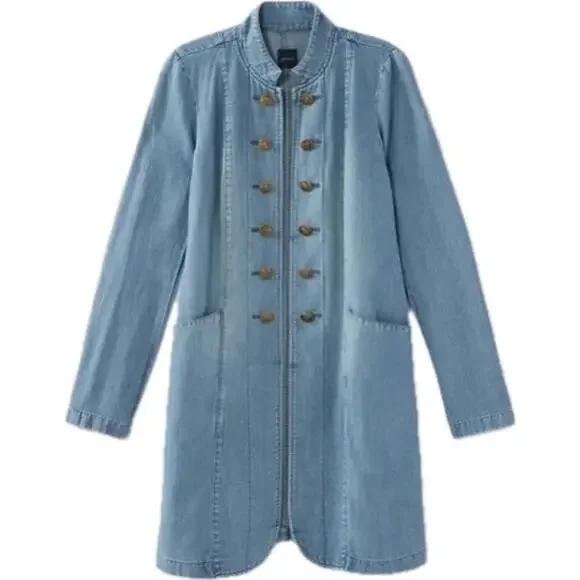 J.Jill Denim Linen Blend Military style Duster In Sequoia Wash Size M MSRP: $139 - Picture 2 of 11